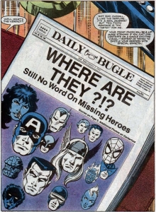 The Daily Bugle schrijft over de verdwenen superhelden (want niemand buiten de helden en schurken weet iets van Secret Wars. 