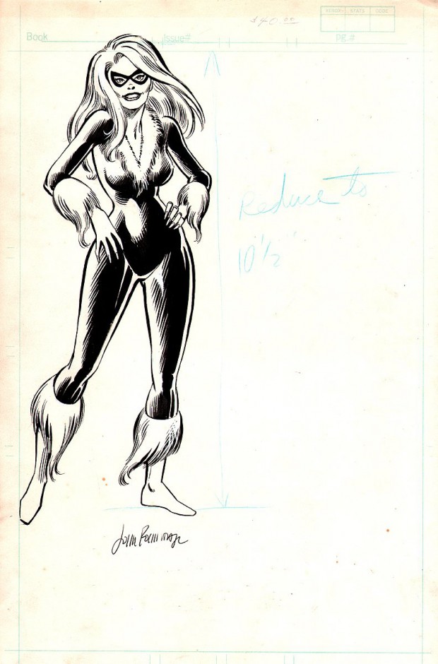 Een oude pin-up van Black Cat door John Romita Jr. Aan de tekenstijl te zien heeft hij deze ergens in de vroege jaren tachtig getekend. 