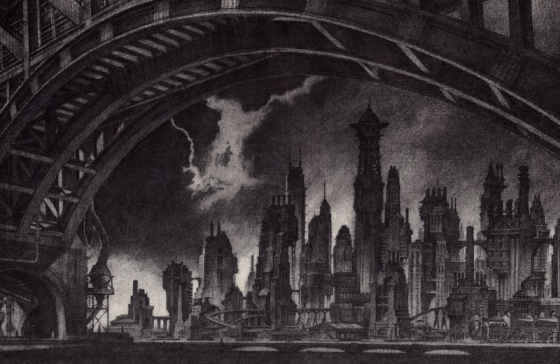 Ontwerp voor Gotham City van Anton Furst. Bron: lifewithoutbuildings.net