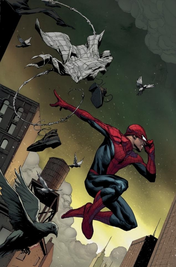 De variant cover van Amazing Spider-Man #1 door Jerome Opeña. De officiële cover is getekend door Humberto Ramos, dus daar krijg ik hoofdpijn van. 